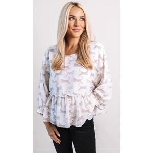 J. Marie Maxine Leopard Print Blouse Women's‎ Medium Ruffle Hem 3/4 Sleeve Top